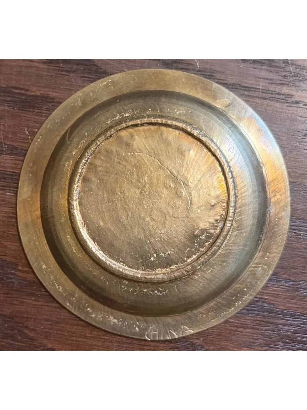 Vintage Ornate Brass Trinket Dish Souvenir China Engraved Design 3.5